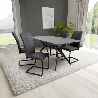 1.6m Grey Sintered Stone Dining Table with 4 Grey Leather Effect Chairs