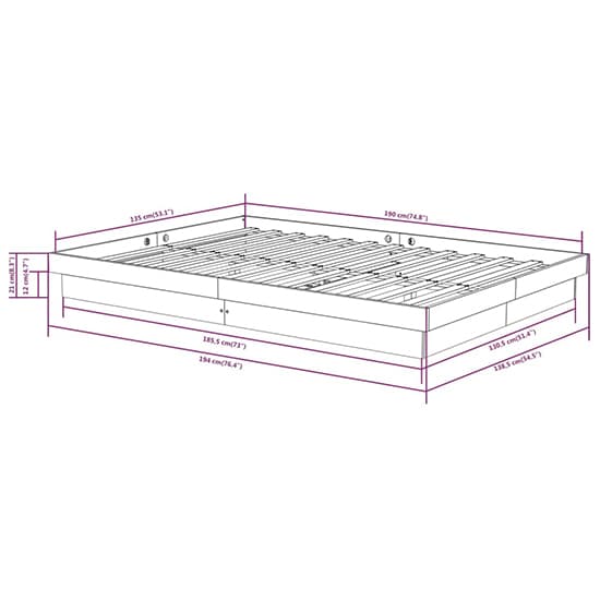 FURCO Black Solid Pinewood Double Bed Frame - Rustic Design, 135cm x 190cm Mattress Compatible