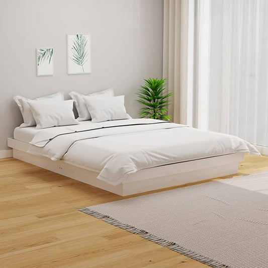 FURCO White Solid Pine Double Bed Frame for 135cm x 190cm Mattress