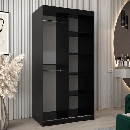 Tavira II Mirrored Wardrobe Sliding 2 Doors 100cm In Black