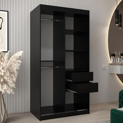 Tavira II Mirrored Wardrobe Sliding 2 Doors 100cm In Black