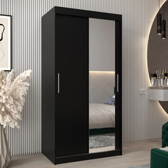 Tavira II Mirrored Wardrobe Sliding 2 Doors 100cm In Black