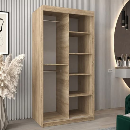 100cm Tavira II Mirrored Sliding Wardrobe | Sonoma Oak | Mirror | 2 Doors | 100cm