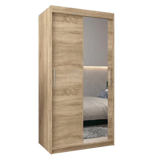 100cm Tavira II Mirrored Sliding Wardrobe | Sonoma Oak | Mirror | 2 Doors | 100cm