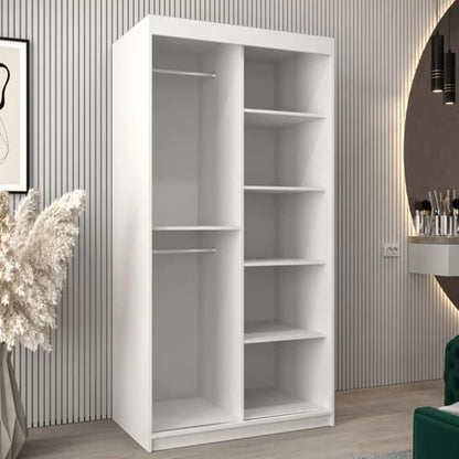 100cm White Sliding Door Wardrobe with Mirror and Shelves - Tavira II