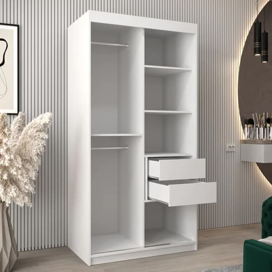 100cm White Sliding Door Wardrobe with Mirror and Shelves - Tavira II