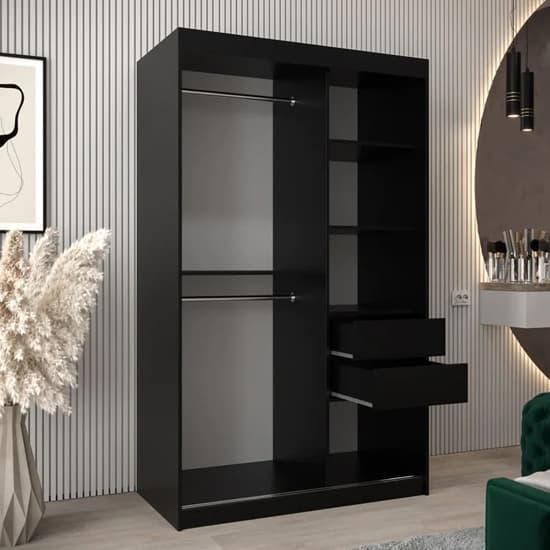 Tavira II Mirrored Wardrobe Sliding 2 Doors 120cm In Black