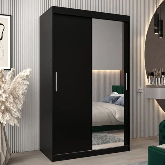 Tavira II Mirrored Wardrobe Sliding 2 Doors 120cm In Black