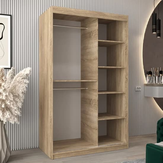 Tavira II Mirrored Wardrobe | Sliding | Sonoma Oak | Mirror, Shelves | 2 Doors | 120cm