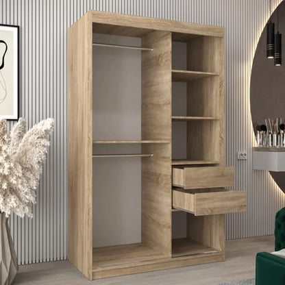 Tavira II Mirrored Wardrobe | Sliding | Sonoma Oak | Mirror, Shelves | 2 Doors | 120cm