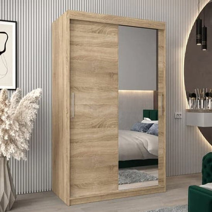 Tavira II Mirrored Wardrobe | Sliding | Sonoma Oak | Mirror, Shelves | 2 Doors | 120cm