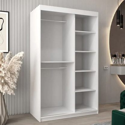 White 120cm Tavira II Mirrored Sliding Wardrobe | White | Mirror | 2 Doors | 120cm