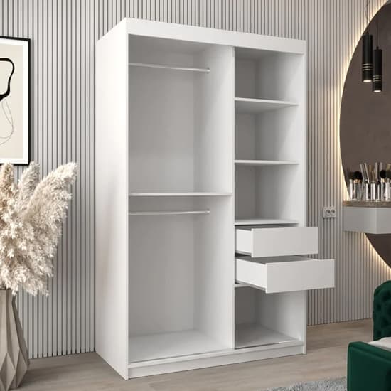 White 120cm Tavira II Mirrored Sliding Wardrobe | White | Mirror | 2 Doors | 120cm