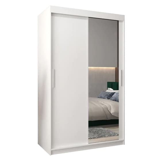 White 120cm Tavira II Mirrored Sliding Wardrobe | White | Mirror | 2 Doors | 120cm