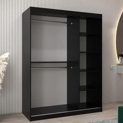 Tavira II Mirrored Wardrobe Sliding 2 Doors 150cm In Black