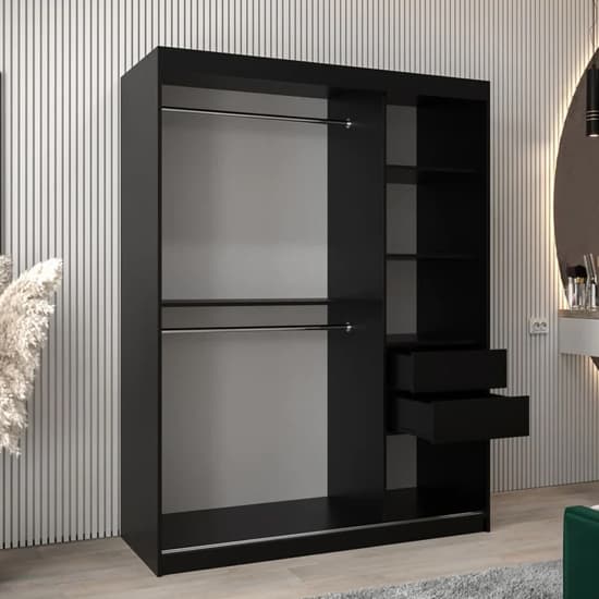 Tavira II Mirrored Wardrobe Sliding 2 Doors 150cm In Black