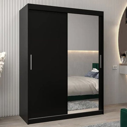 Tavira II Mirrored Wardrobe Sliding 2 Doors 150cm In Black