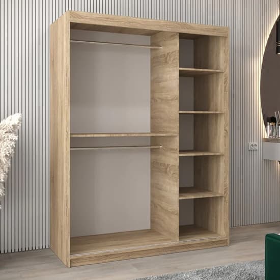 150cm Mirrored Sliding Wardrobe | Sonoma Oak | Mirror | 2 Doors | 150cm