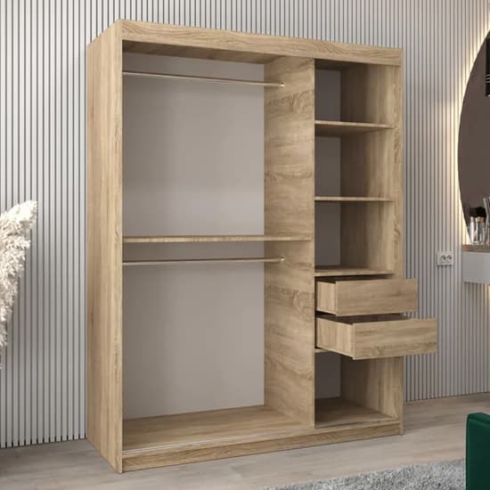 150cm Mirrored Sliding Wardrobe | Sonoma Oak | Mirror | 2 Doors | 150cm