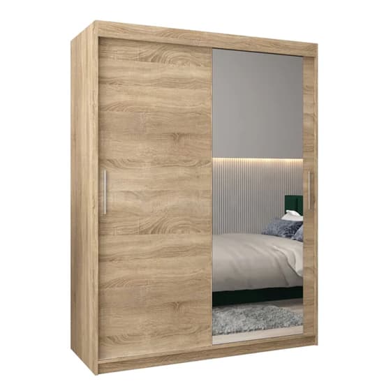 150cm Mirrored Sliding Wardrobe | Sonoma Oak | Mirror | 2 Doors | 150cm