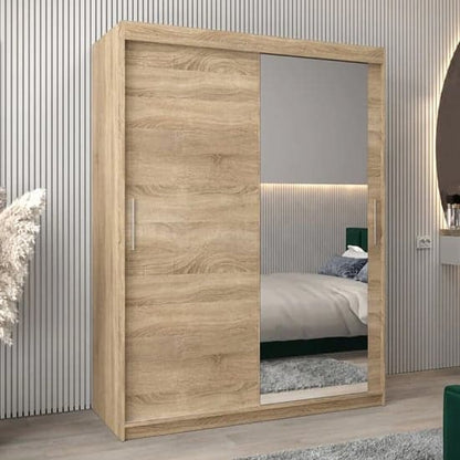 150cm Mirrored Sliding Wardrobe | Sonoma Oak | Mirror | 2 Doors | 150cm