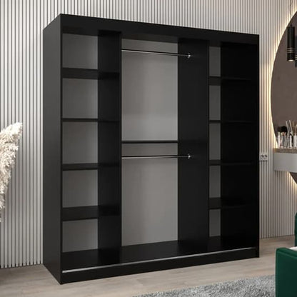 Tavira II Mirrored Wardrobe 2 Sliding Doors 180cm In Black