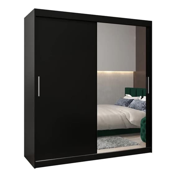 Tavira II Mirrored Wardrobe 2 Sliding Doors 180cm In Black