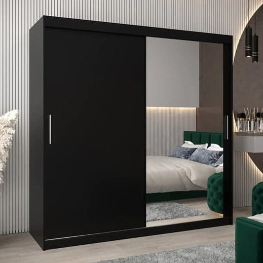 Tavira II Black Mirrored Wardrobe | Sliding | Black | Mirror | 2 Doors | 200cm