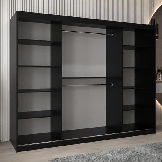 Tavira II Mirrored Wardrobe Sliding 3 Doors 250cm In Black