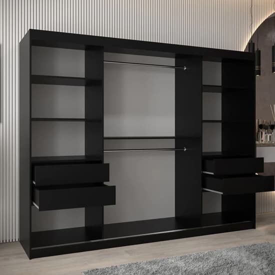 Tavira II Mirrored Wardrobe Sliding 3 Doors 250cm In Black