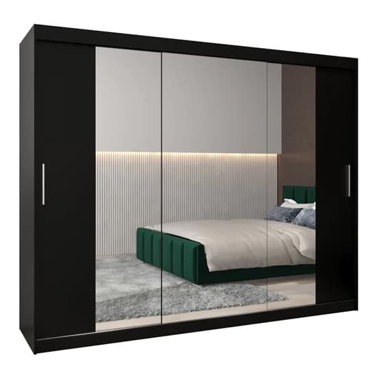 Tavira II Mirrored Wardrobe Sliding 3 Doors 250cm In Black