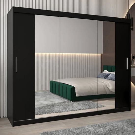 Tavira II Mirrored Wardrobe Sliding 3 Doors 250cm In Black