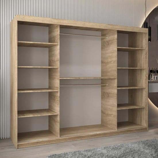 Sonoma Oak Sliding Wardrobe with Mirrors | 3 Doors | 250cm