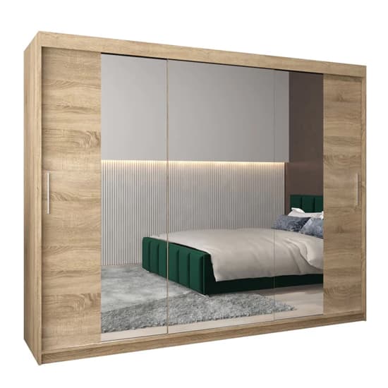 Sonoma Oak Sliding Wardrobe with Mirrors | 3 Doors | 250cm