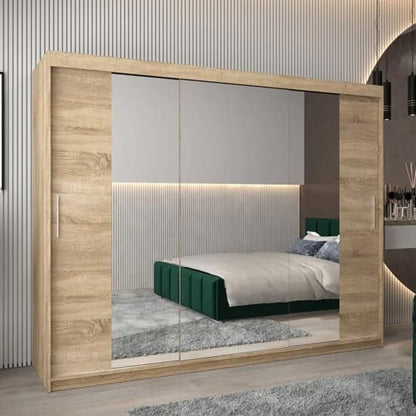 Sonoma Oak Sliding Wardrobe with Mirrors | 3 Doors | 250cm