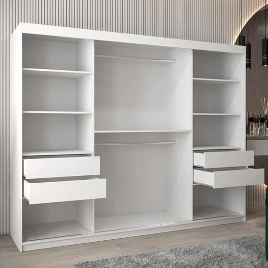 Tavira II White Mirrored Sliding Wardrobe - 250cm with 3 Doors, Ample Storage and Easy Assembly