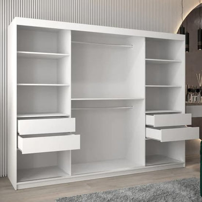 Tavira II White Mirrored Sliding Wardrobe - 250cm with 3 Doors, Ample Storage and Easy Assembly