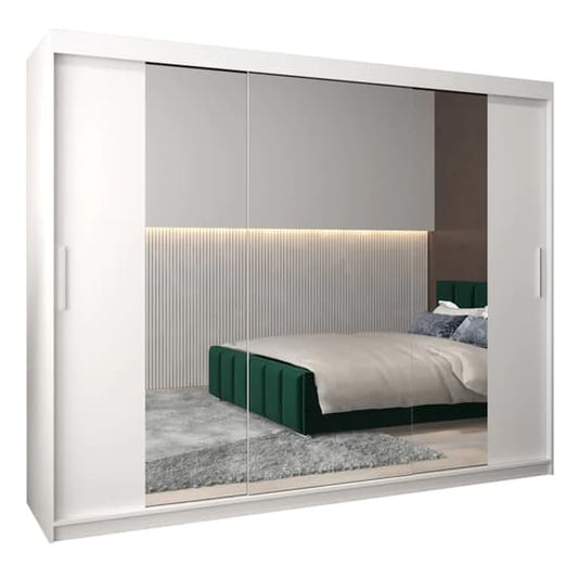 Tavira II Mirrored Wardrobe Sliding 3 Doors 250cm In White