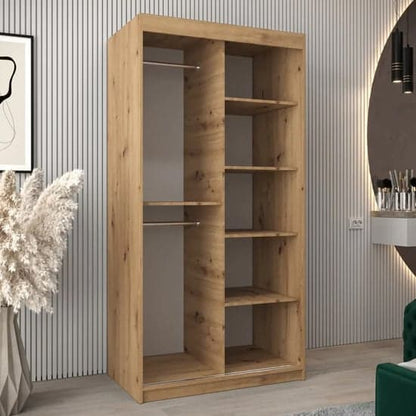 100cm Artisan Oak Sliding Wardrobe | Oak | Mirror | 2 Doors | 100cm