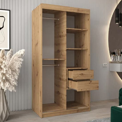 100cm Artisan Oak Sliding Wardrobe | Oak | Mirror | 2 Doors | 100cm