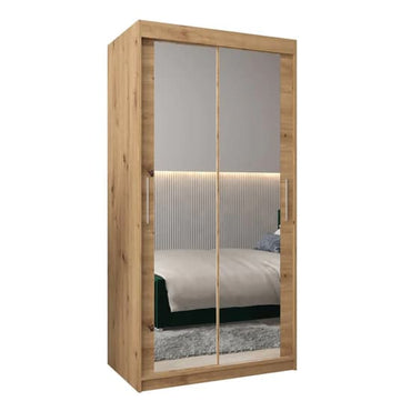 100cm Artisan Oak Sliding Wardrobe | Oak | Mirror | 2 Doors | 100cm