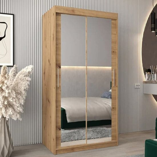 100cm Artisan Oak Sliding Wardrobe | Oak | Mirror | 2 Doors | 100cm