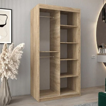 100cm Sonoma Oak Mirrored Sliding Wardrobe | Oak | Mirror | 2 Doors | 100cm