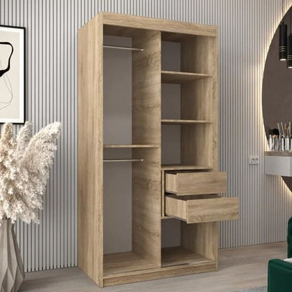 100cm Sonoma Oak Mirrored Sliding Wardrobe | Oak | Mirror | 2 Doors | 100cm