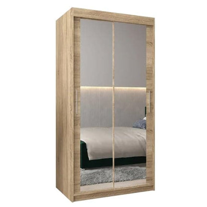 100cm Sonoma Oak Mirrored Sliding Wardrobe | Oak | Mirror | 2 Doors | 100cm