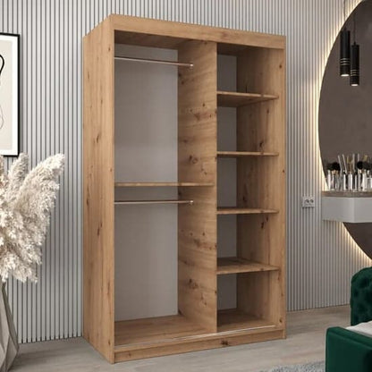 120cm Artisan Oak Sliding Wardrobe | Oak | Mirror | 2 Doors | 120cm