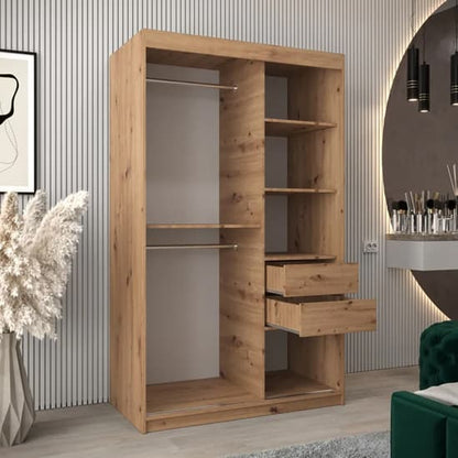 120cm Artisan Oak Sliding Wardrobe | Oak | Mirror | 2 Doors | 120cm