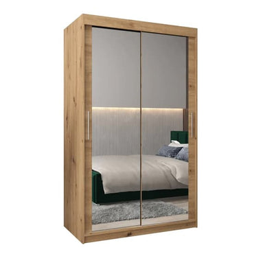 120cm Artisan Oak Sliding Wardrobe | Oak | Mirror | 2 Doors | 120cm