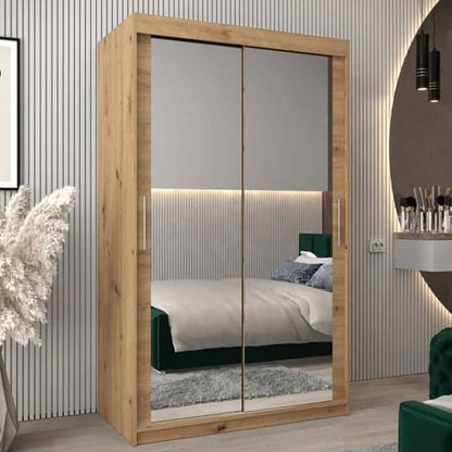 120cm Artisan Oak Sliding Wardrobe | Oak | Mirror | 2 Doors | 120cm