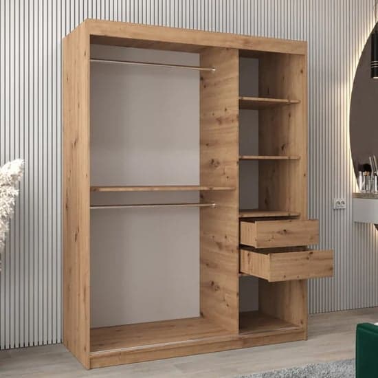 Tavira III Mirrored Sliding Wardrobe | Artisan Oak | Mirror | 2 Doors | 150cm